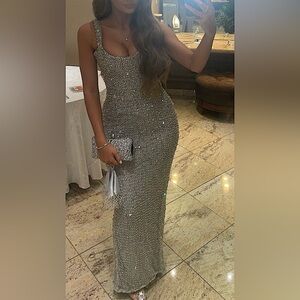 Elegant Silver Beaded Wedding Dress